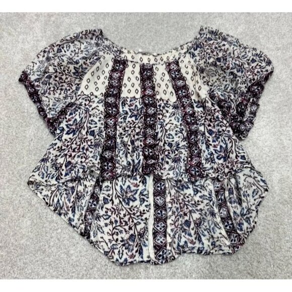 Free People Blouse Women’s Multicolored Floral Short Sleeve Size XS - Picture 1 of 8